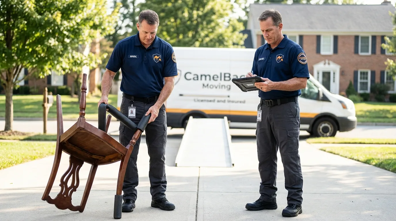 Movers inspecting furniture for damage prevention before loading in Garretson, SD